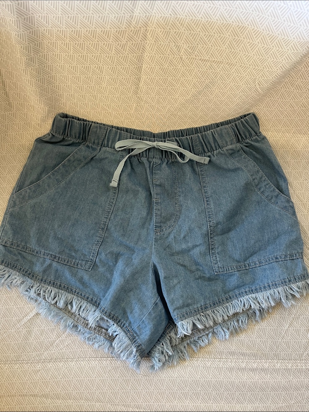 Light Blue Adjustable Shorts with Fringe